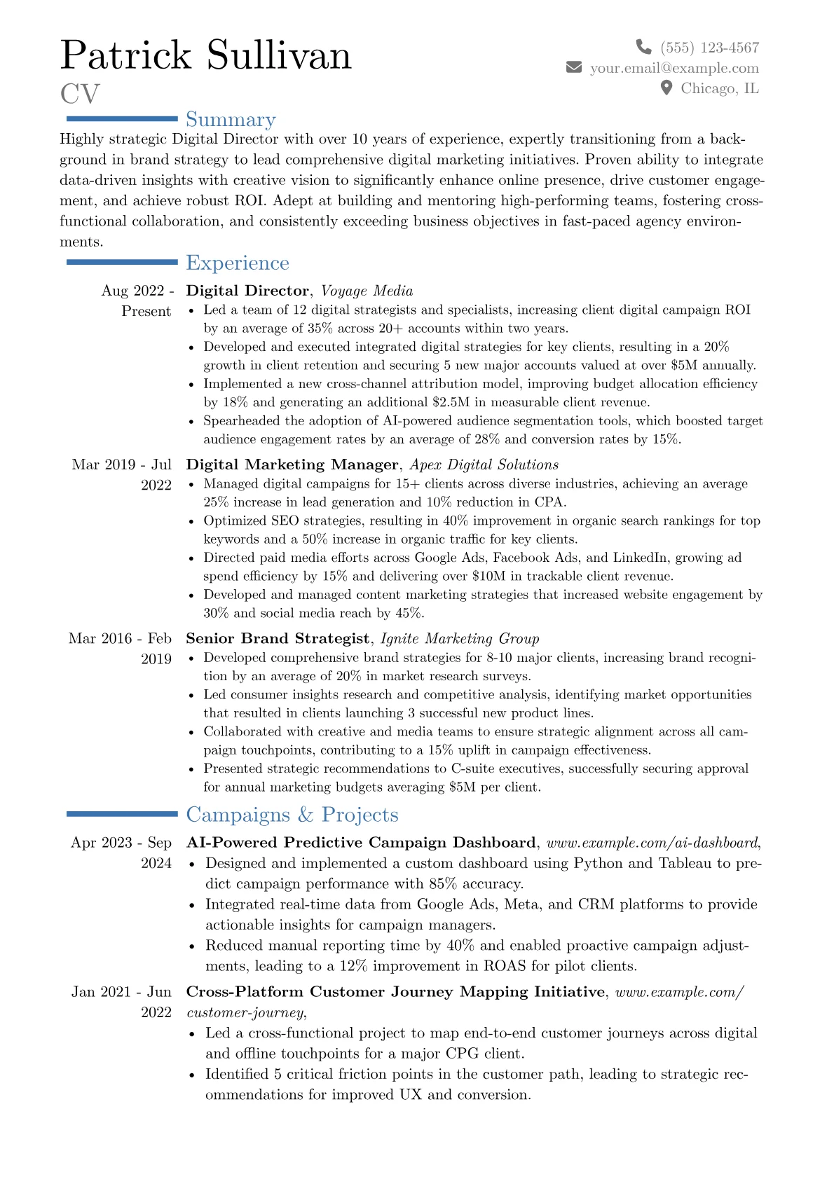 Digital Director resume example, Career changer, page 1