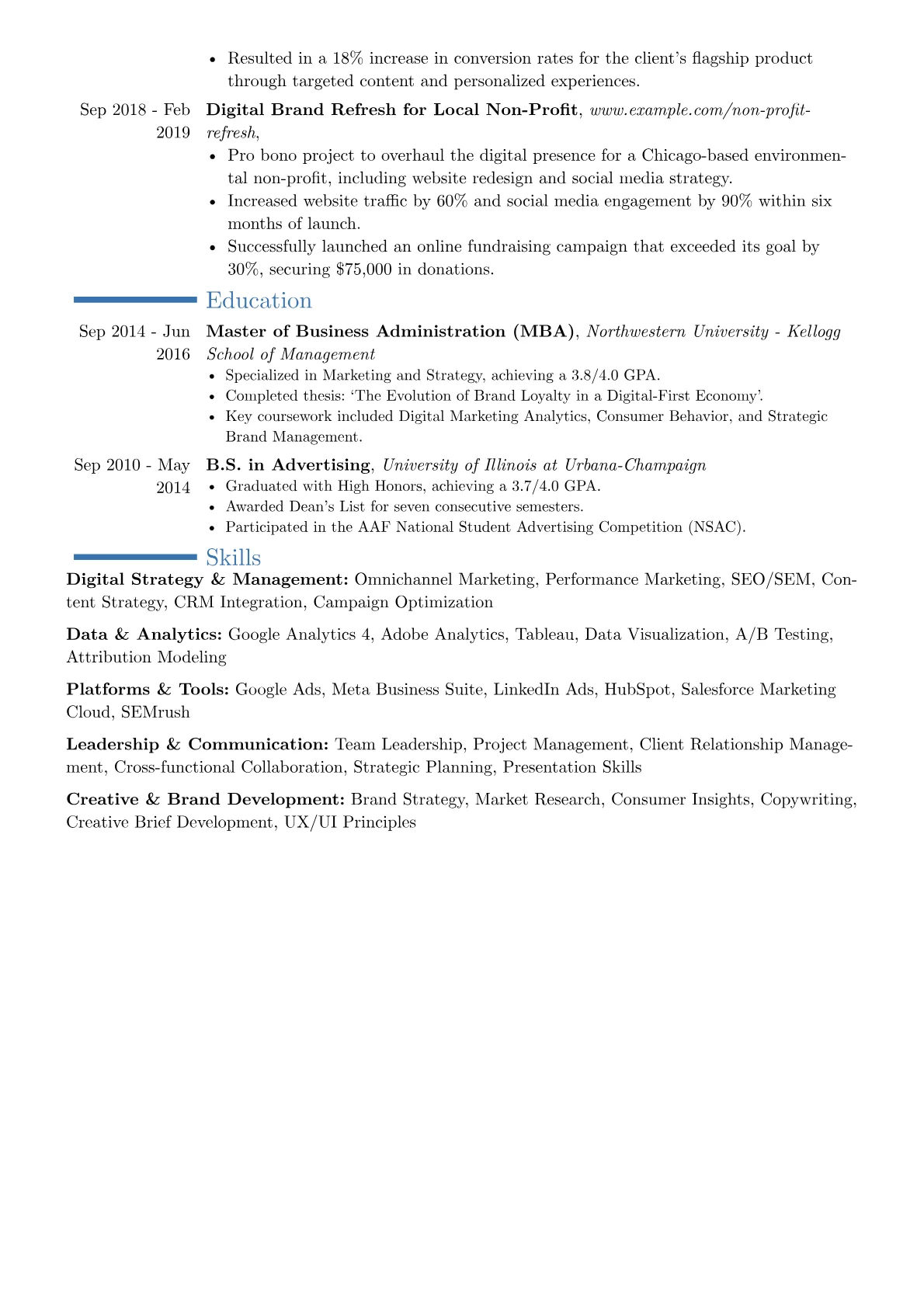 Digital Director resume example, Career changer, page 2