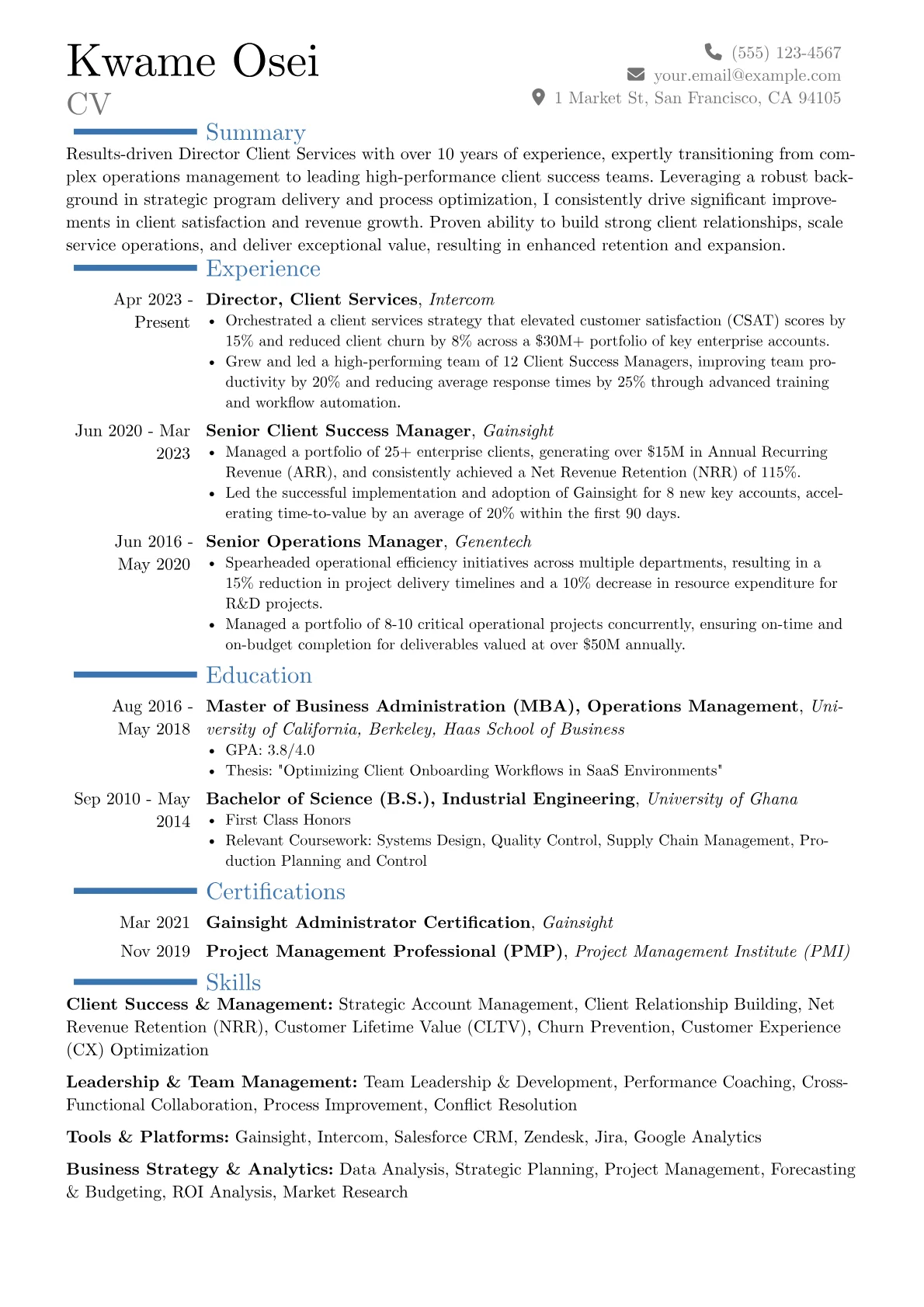 Director Client Services resume example, Career changer, page 1
