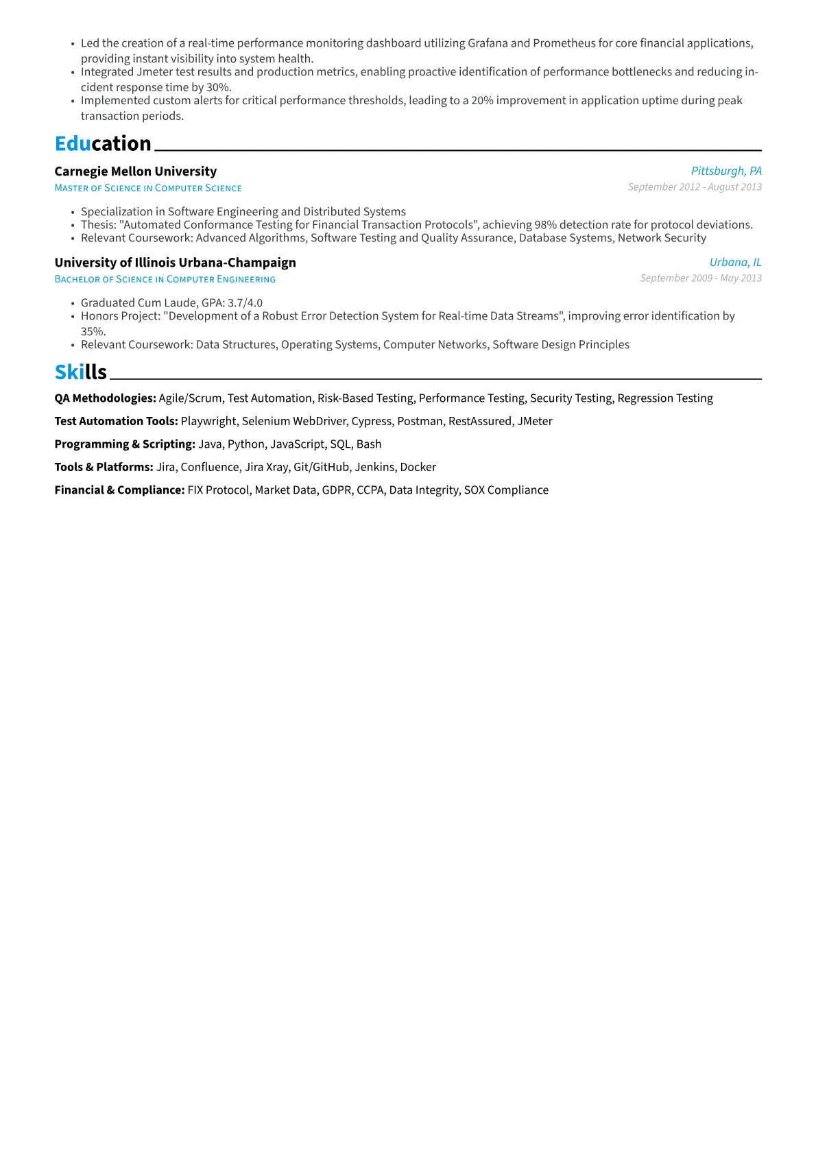 Director of Quality Assurance resume example, FinTech QA Director, page 2