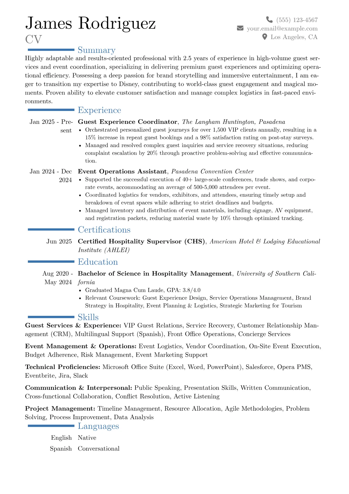 Disney resume example, Career changer, page 1