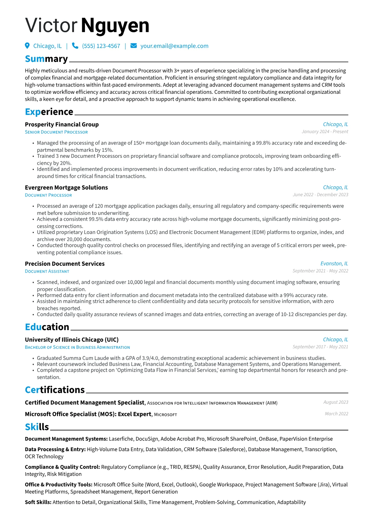 Document Processor resume example, Document Processor, page 1
