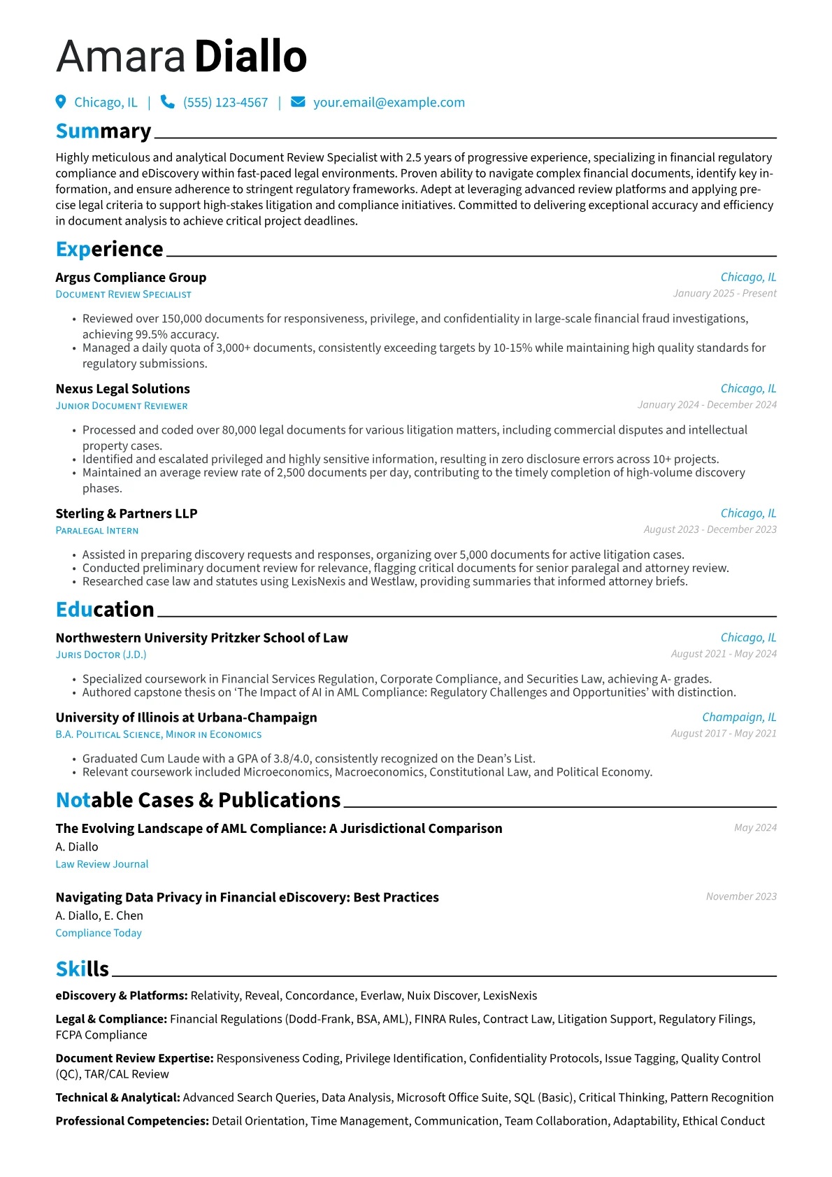 Document Reviewer resume example, Document Reviewer, page 1