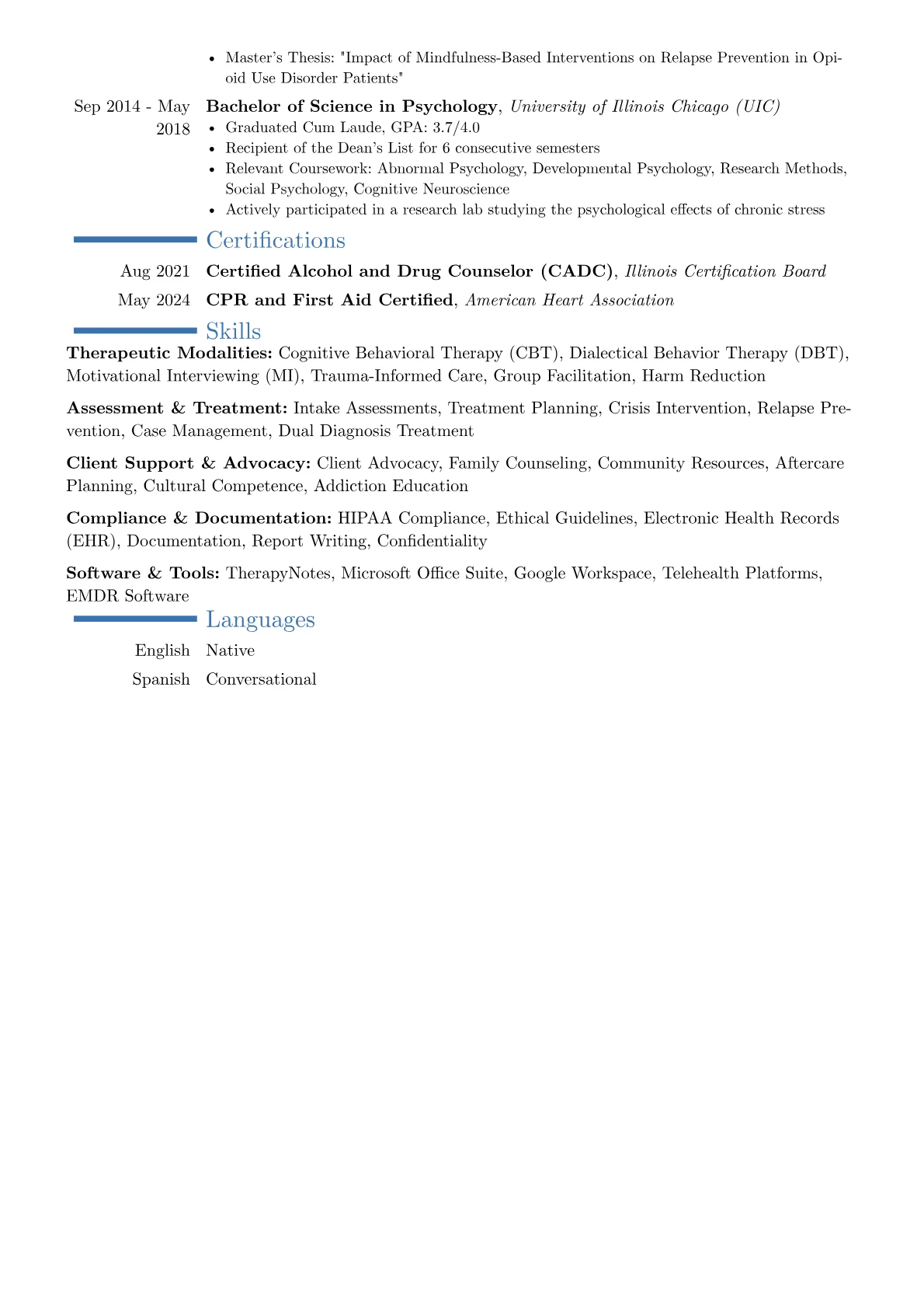 Drug Counselor resume example, Career changer, page 2