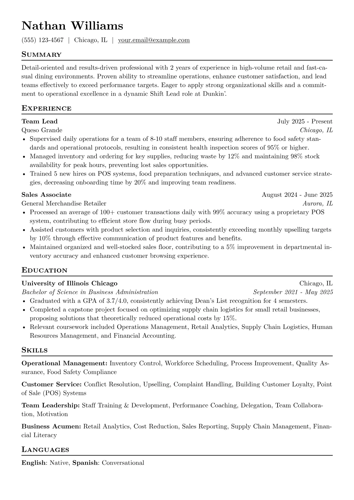 Entry-level Shift Lead version - Page 1