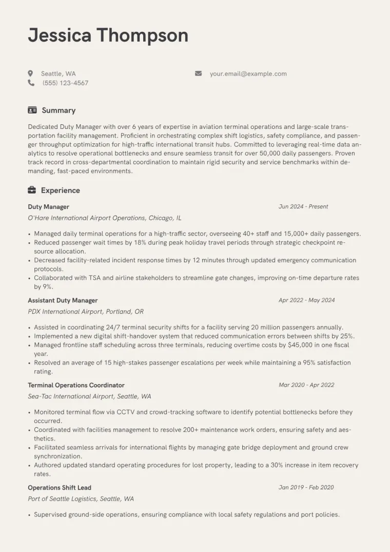 Duty Manager Resume Examples + Free Template (2026)