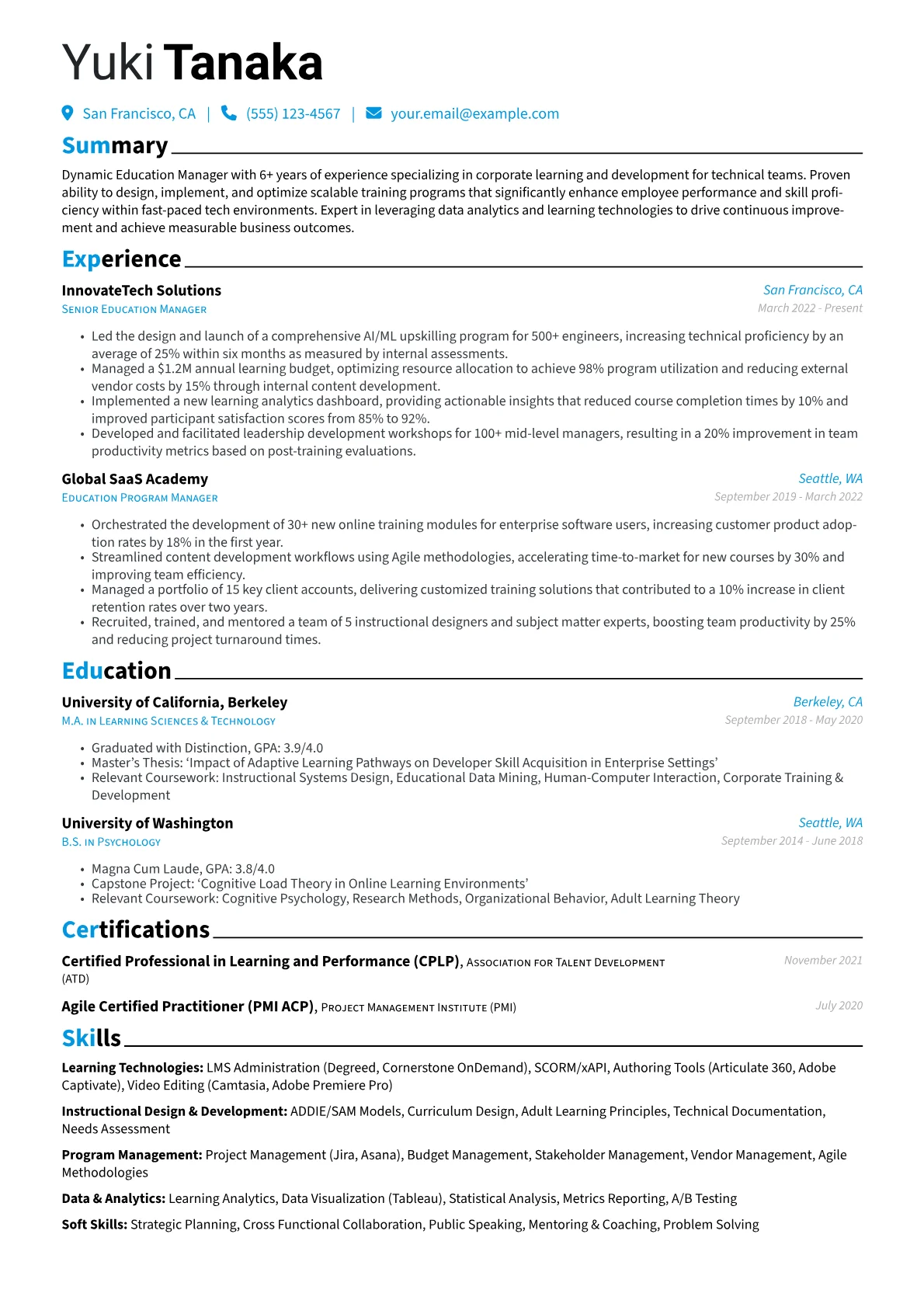 Education Manager resume example, Learning Technologies, page 1