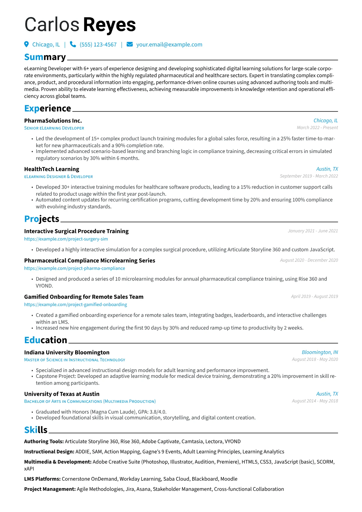 eLearning Developer resume example, eLearning Developer, page 1