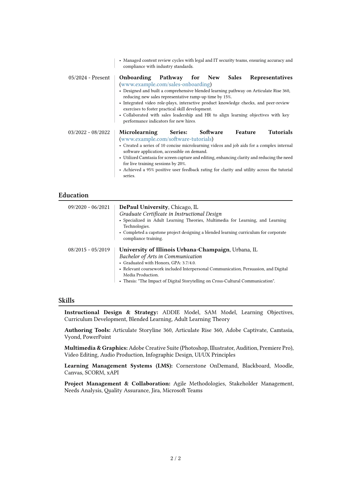eLearning Developer resume example, Career changer, page 2