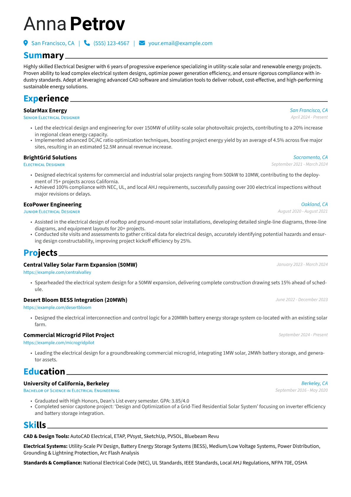 Electrical Designer resume example, Electrical Designer, page 1