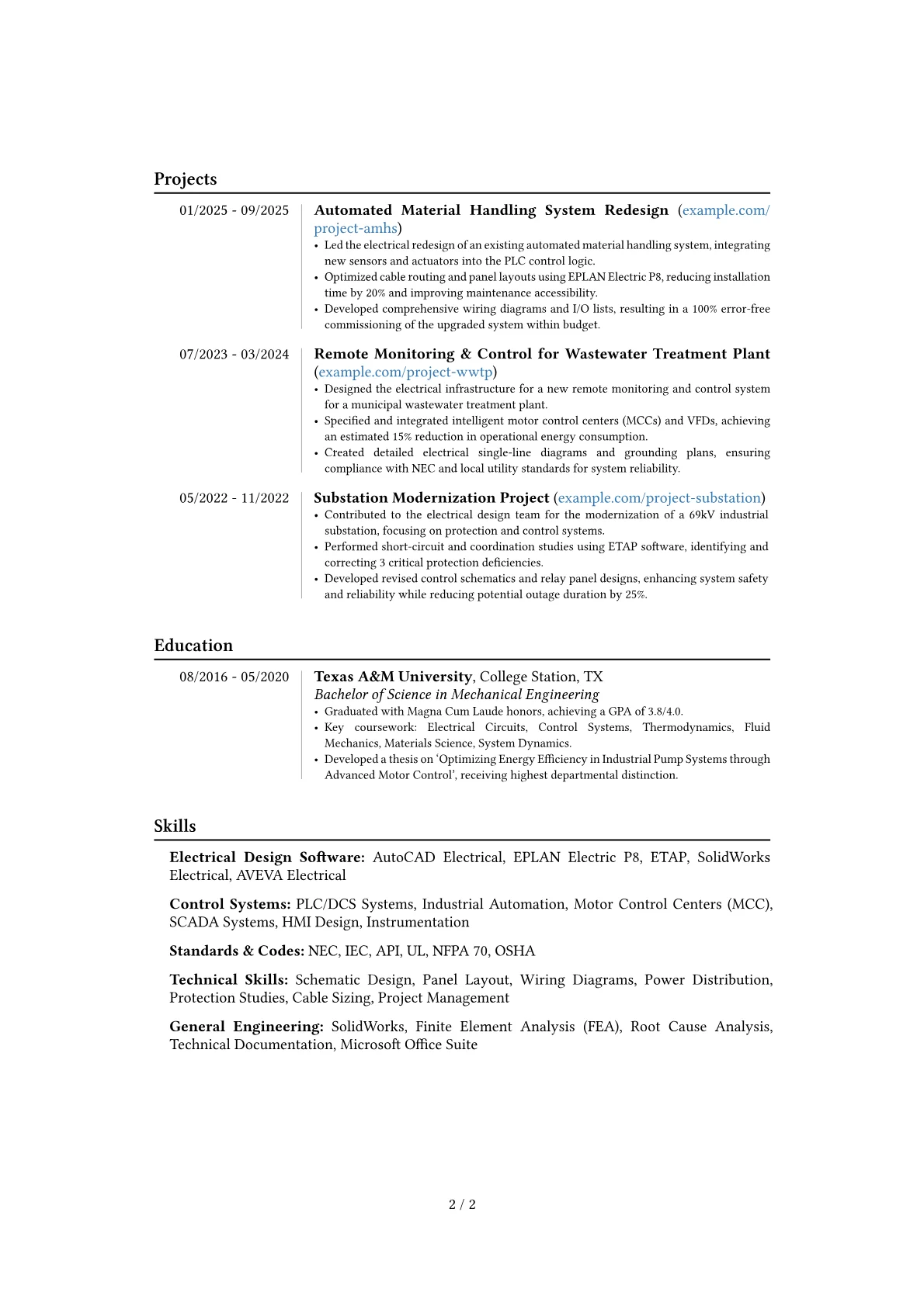 Electrical Designer resume example, Career changer, page 2
