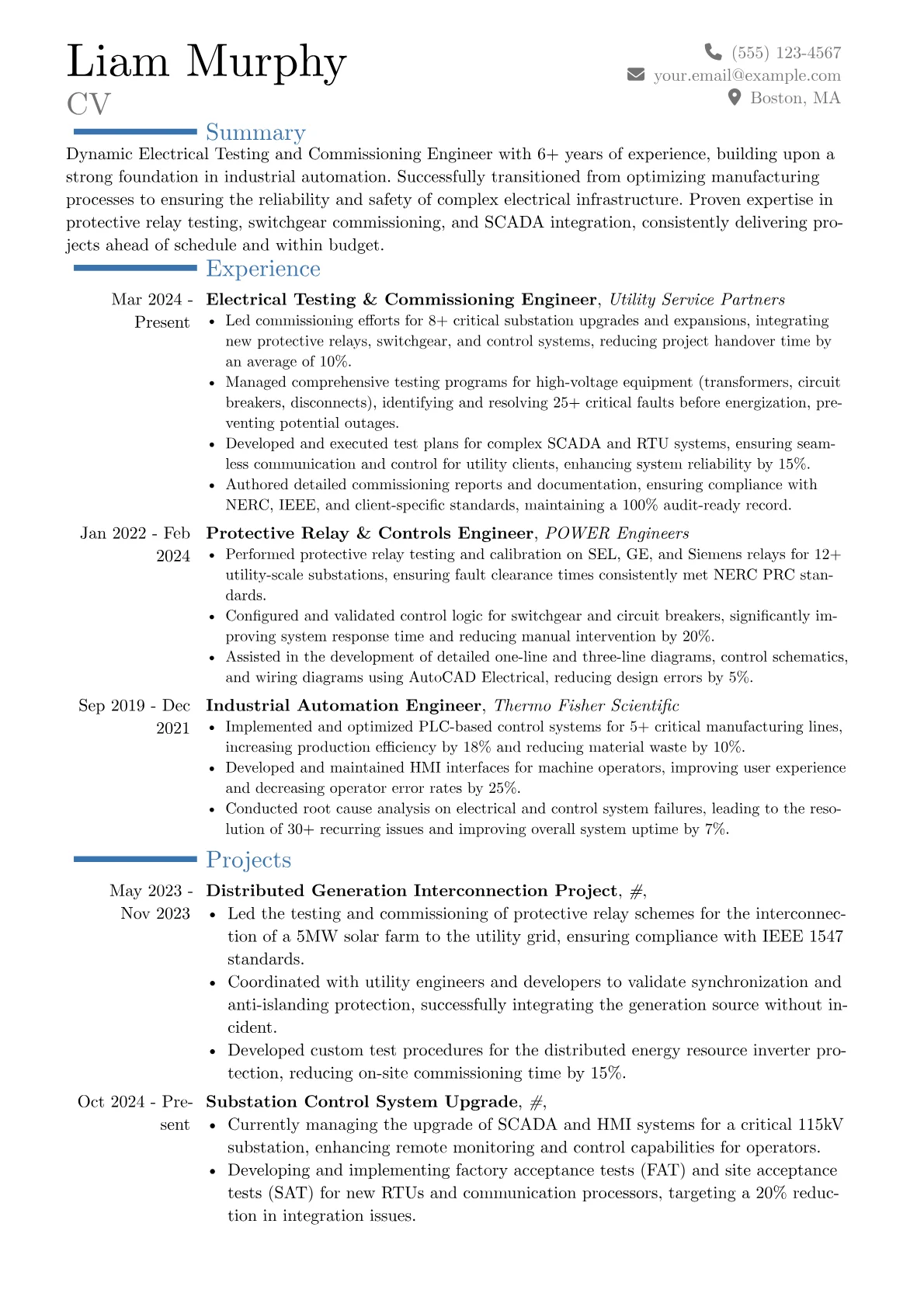 Electrical Testing and Commissioning Engineer resume example, Career changer, page 1