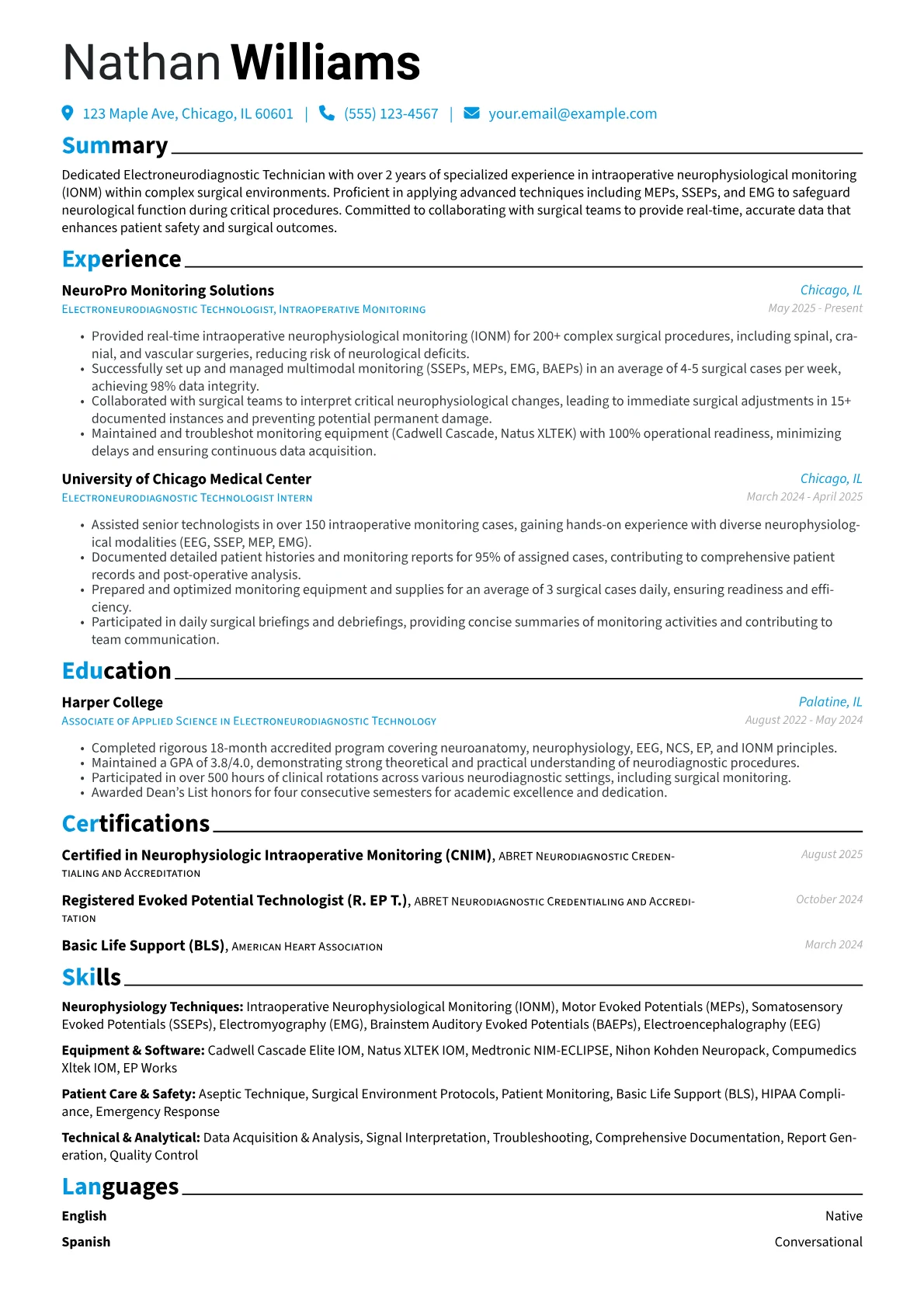 Electroneurodiagnostic Technician resume example, Electroneurodiagnostic, page 1