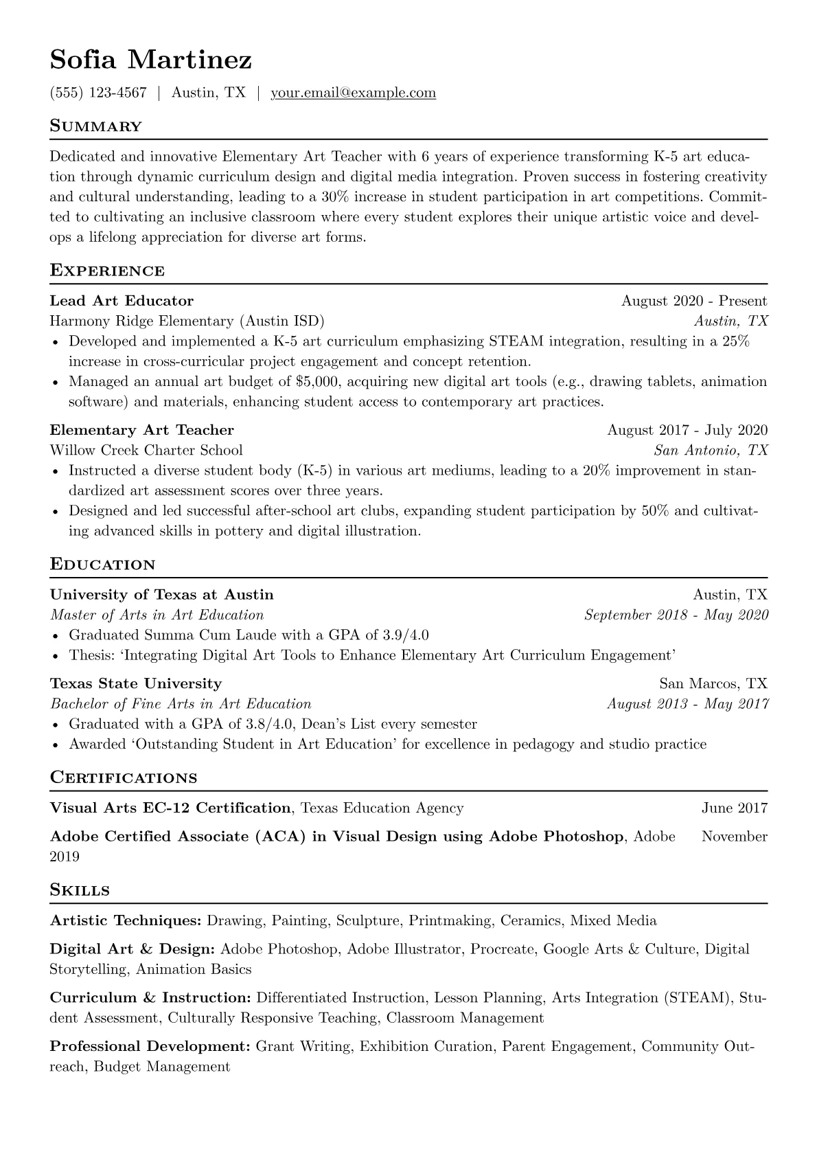Elementary Art Teacher version - Page 1