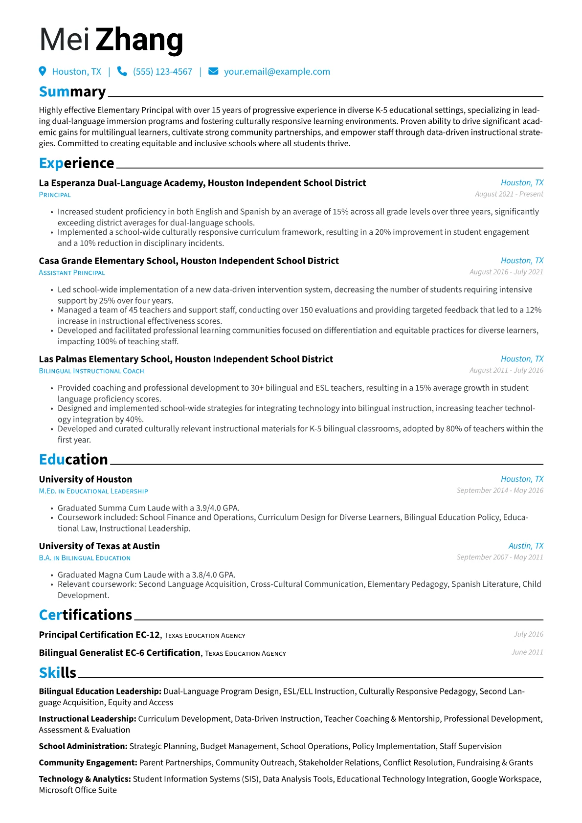Elementary Principal resume example, Elementary Principal, page 1