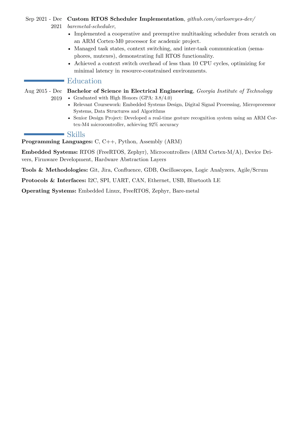 Embedded Software Developer resume example, Career changer, page 2