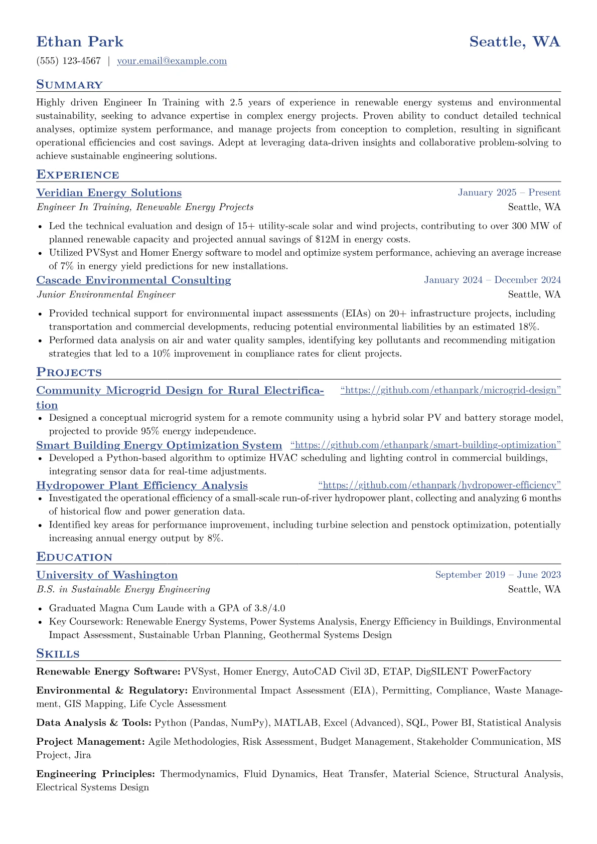 Engineer In Training resume example, Renewable Energy EIT, page 1