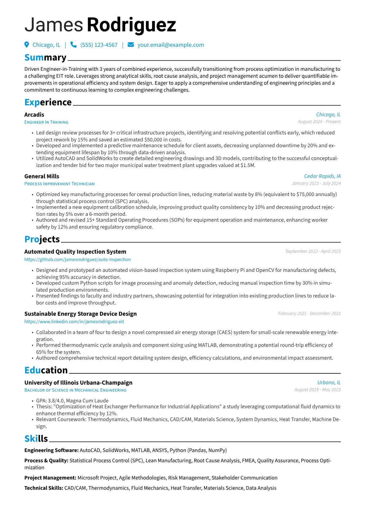 Engineer In Training resume example, Career changer, page 1
