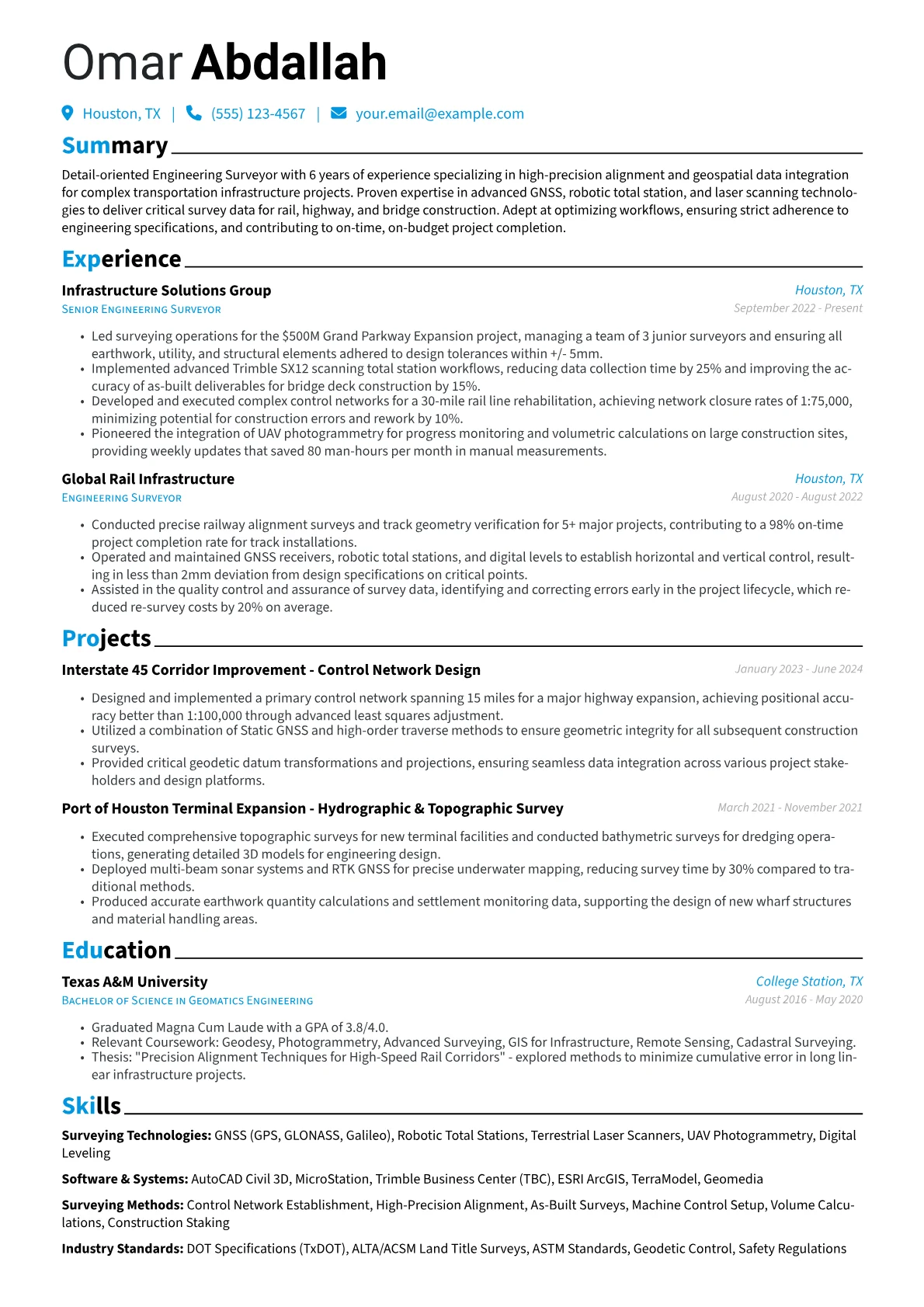 Engineering Surveyor resume example, Engineering Surveyor, page 1