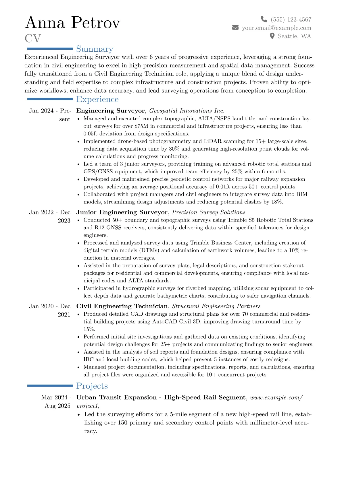 Engineering Surveyor resume example, Career changer, page 1