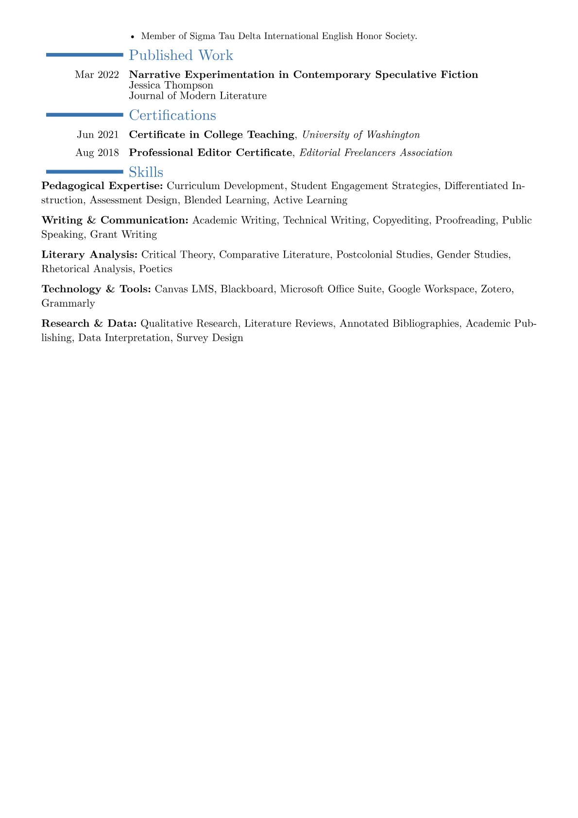 English Lecturer resume example, Career changer, page 2