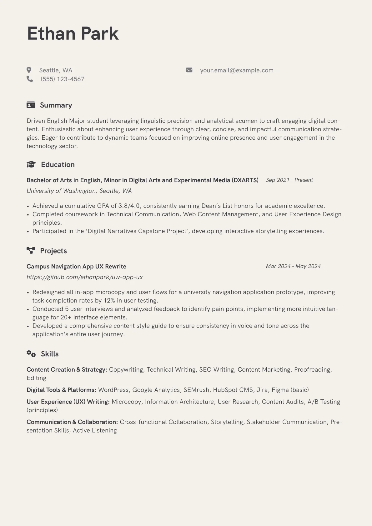 English Major Student version - Page 1
