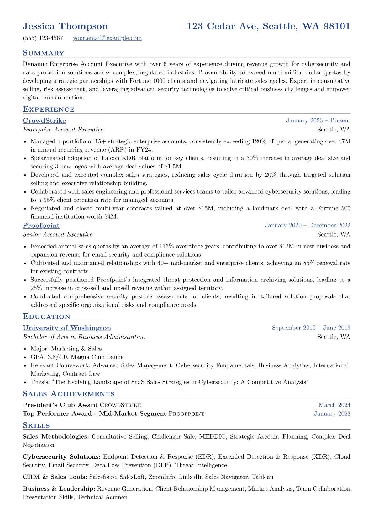 Enterprise Sales resume example, Cybersecurity Enterprise, page 1