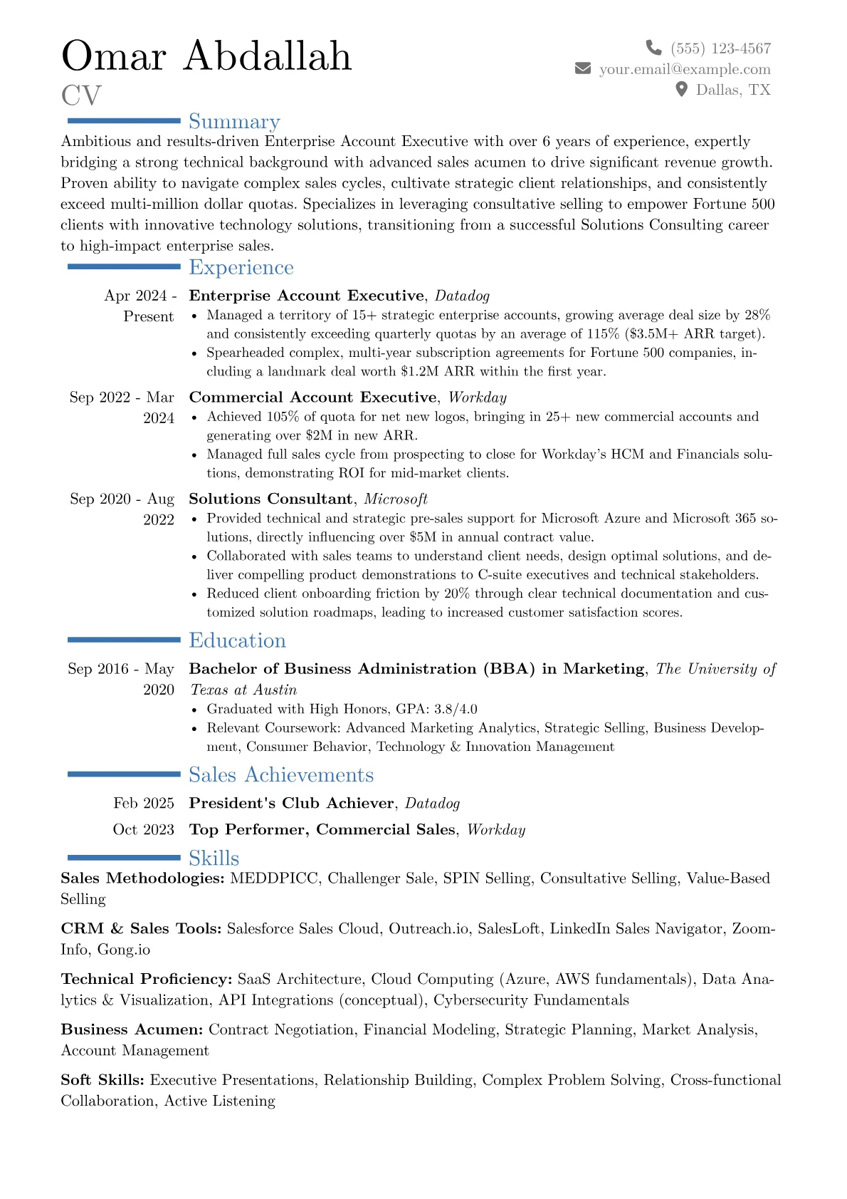 Enterprise Sales resume example, Career changer, page 1