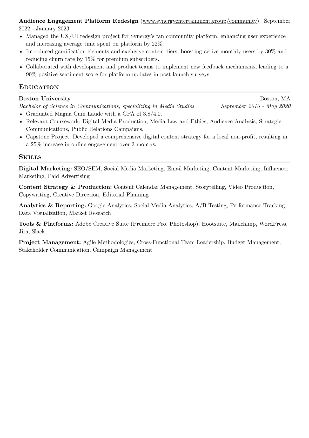 Entertainment Industry resume example, Entertainment Industry, page 2