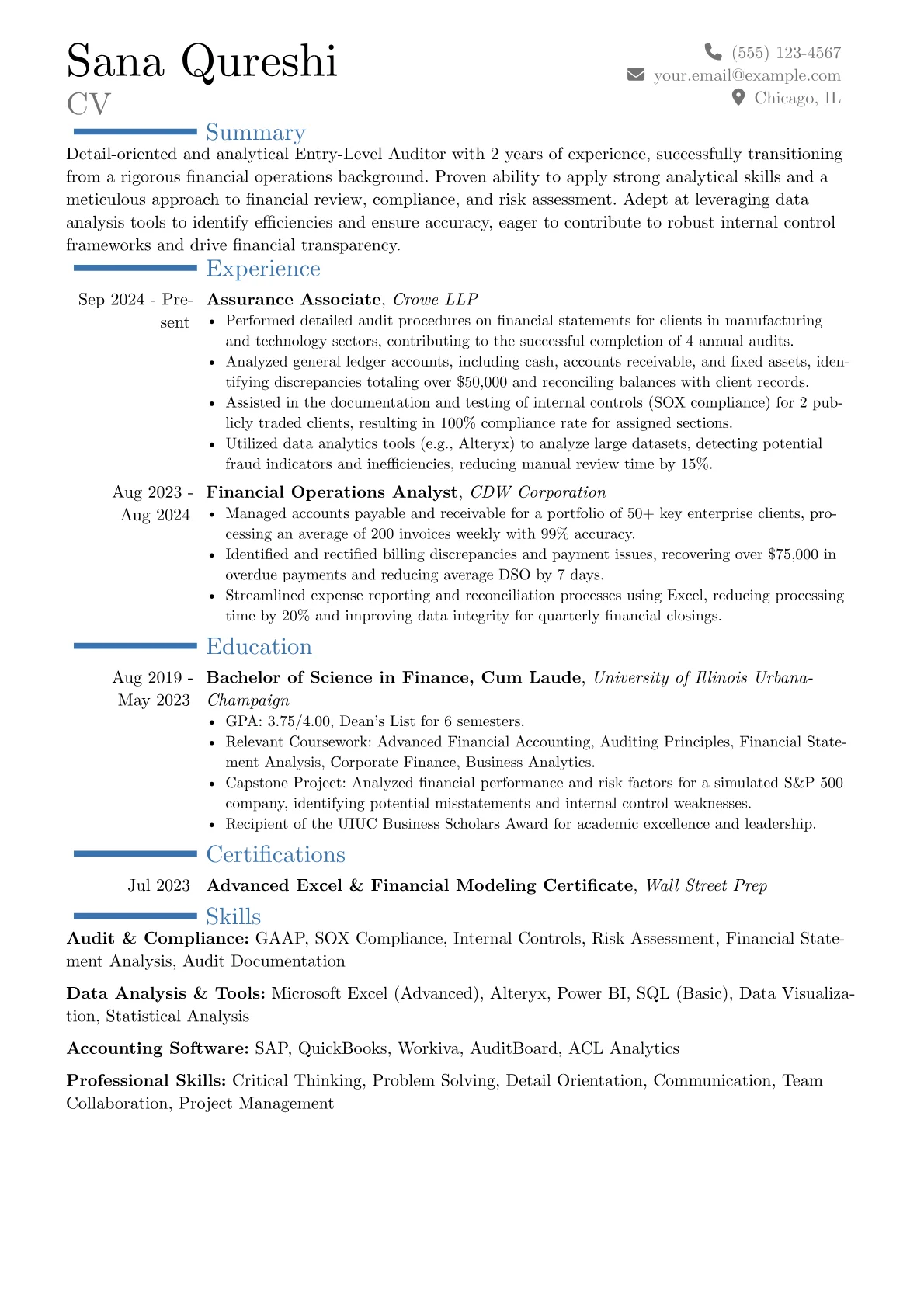 Entry-Level Auditor resume example, Career changer, page 1