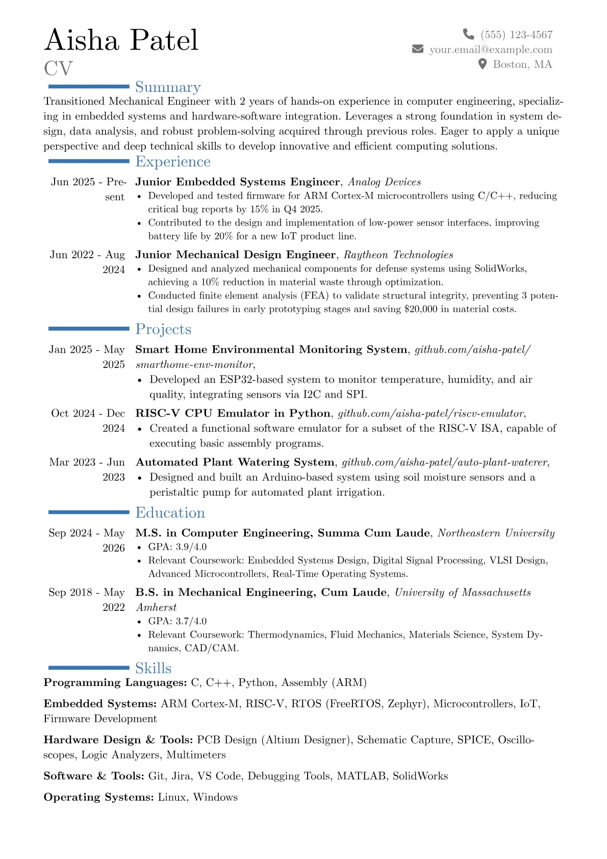 Entry Level Computer Engineer resume example, Career changer, page 1
