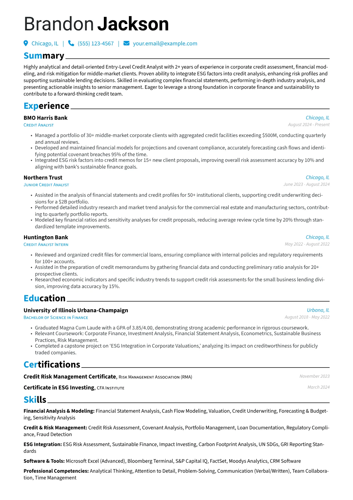 Entry-Level Credit Analyst resume example, Entry-Level Credit Analyst, page 1