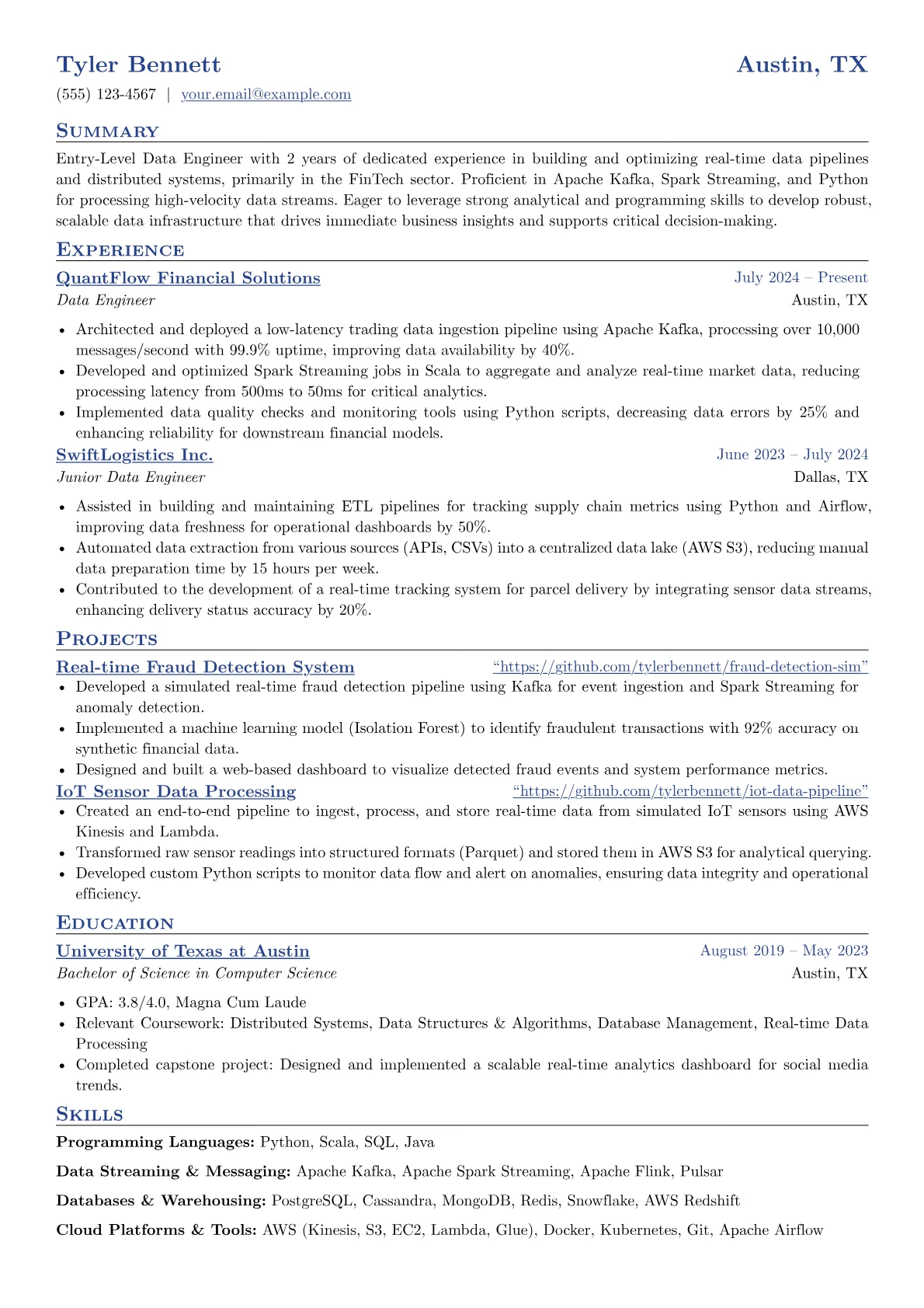 Entry-Level Data Engineer resume example, Entry-Level Data Engineer, page 1