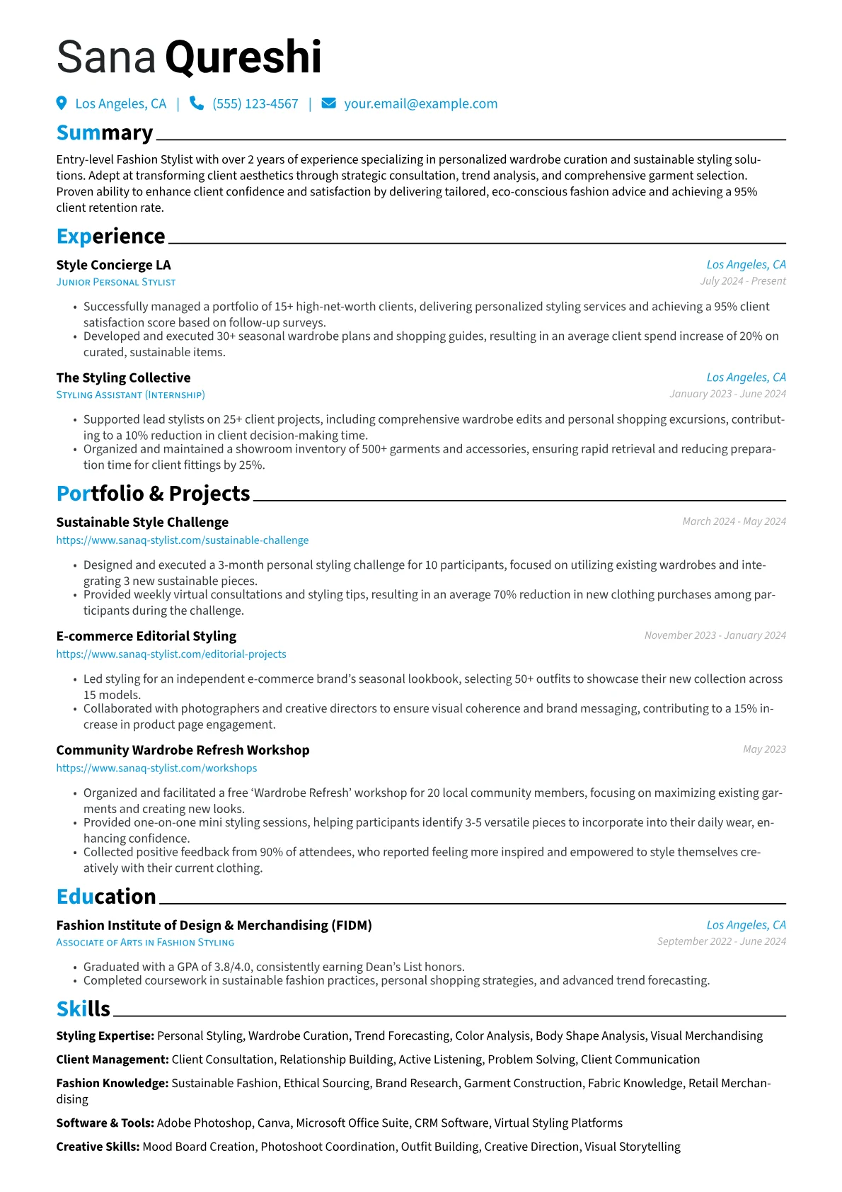 Entry-Level Fashion Stylist resume example, Entry-Level Fashion, page 1