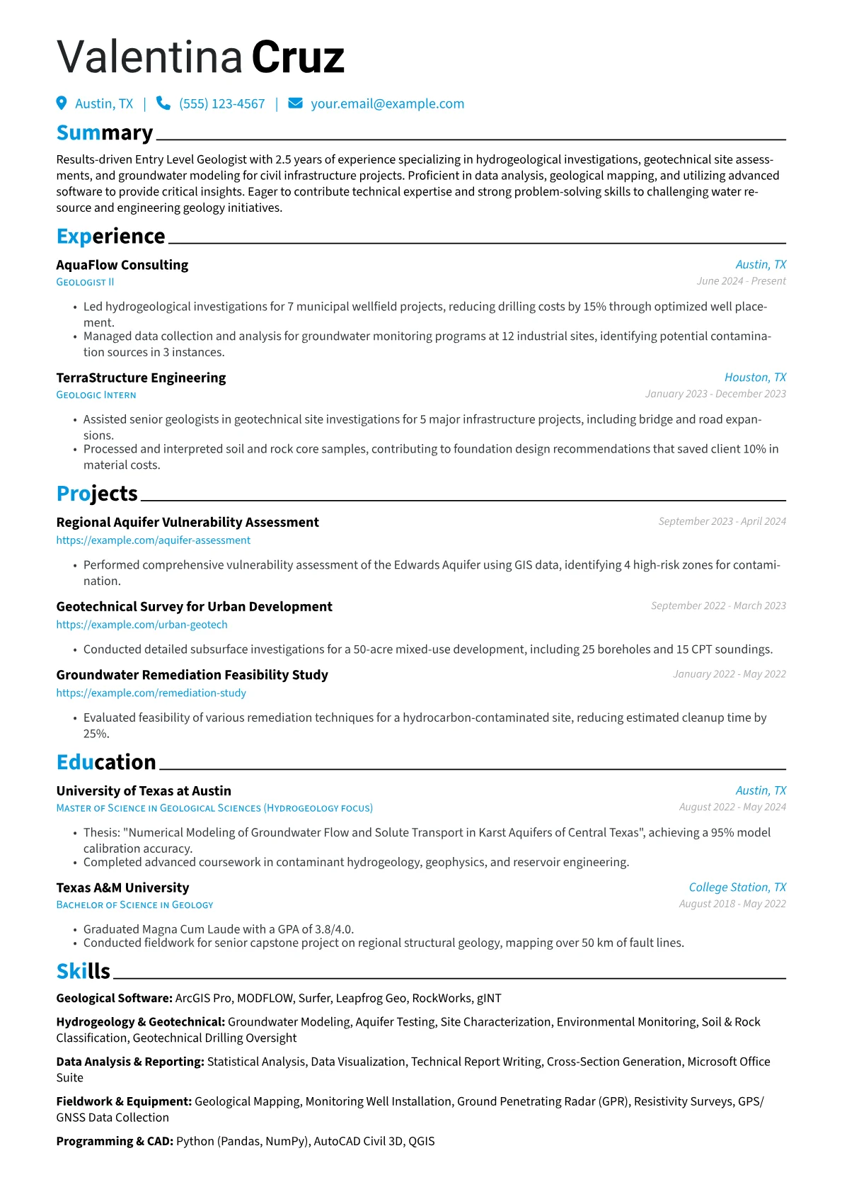 Entry Level Geologist resume example, Entry-Level Geologist, page 1