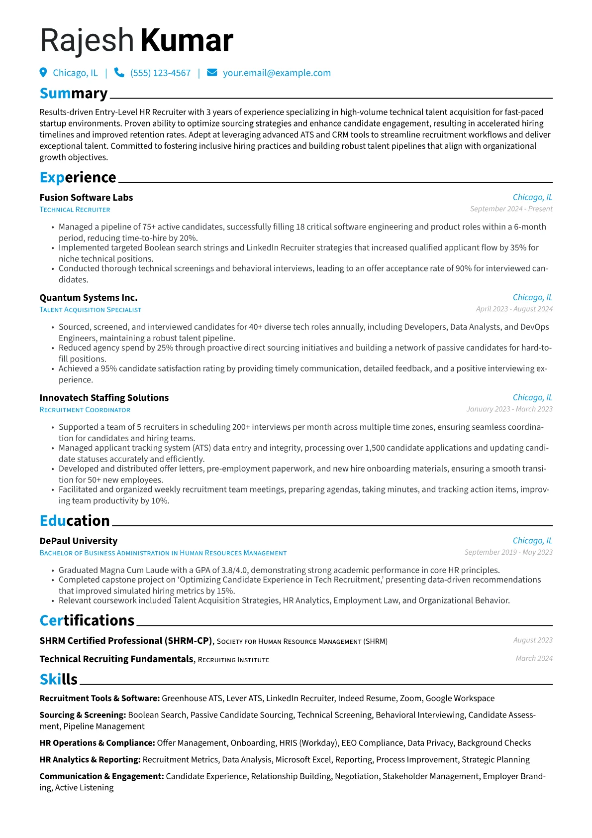Entry-Level HR Recruiter resume example, Entry-Level HR Recruiter, page 1