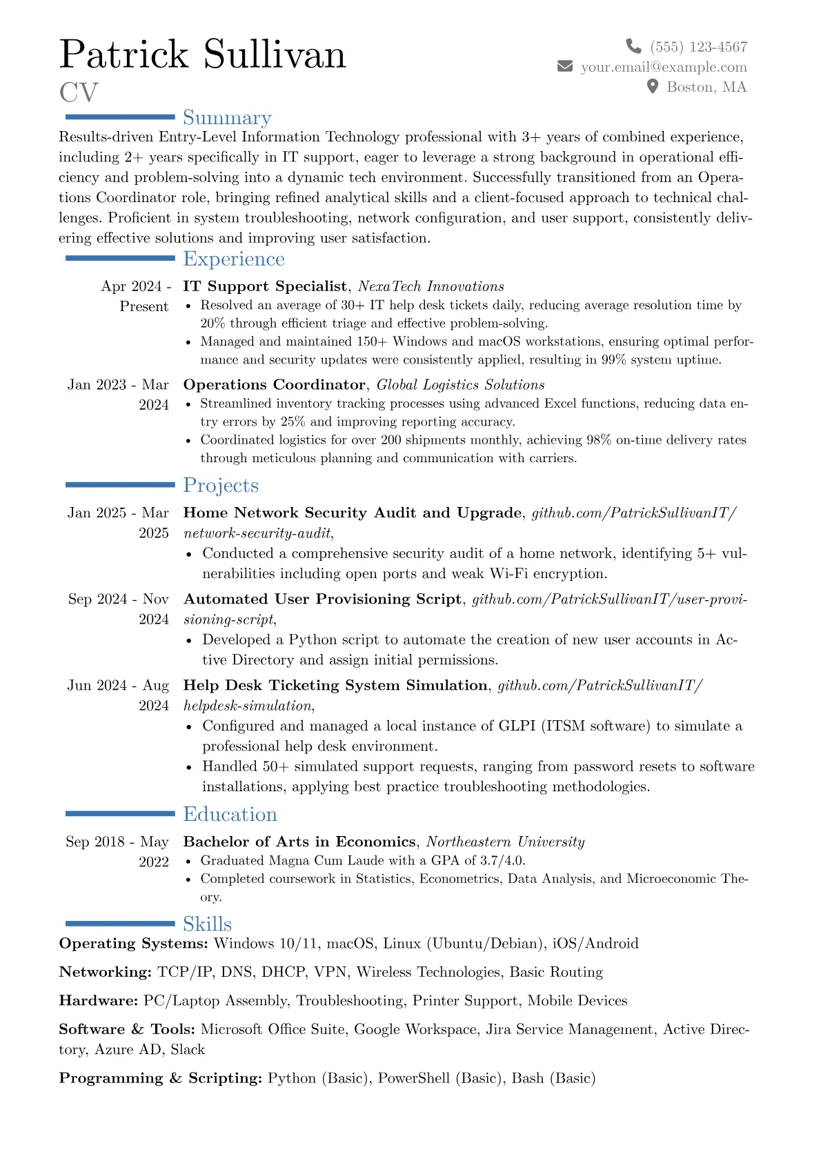 Entry-Level Information Technology resume example, Career changer, page 1