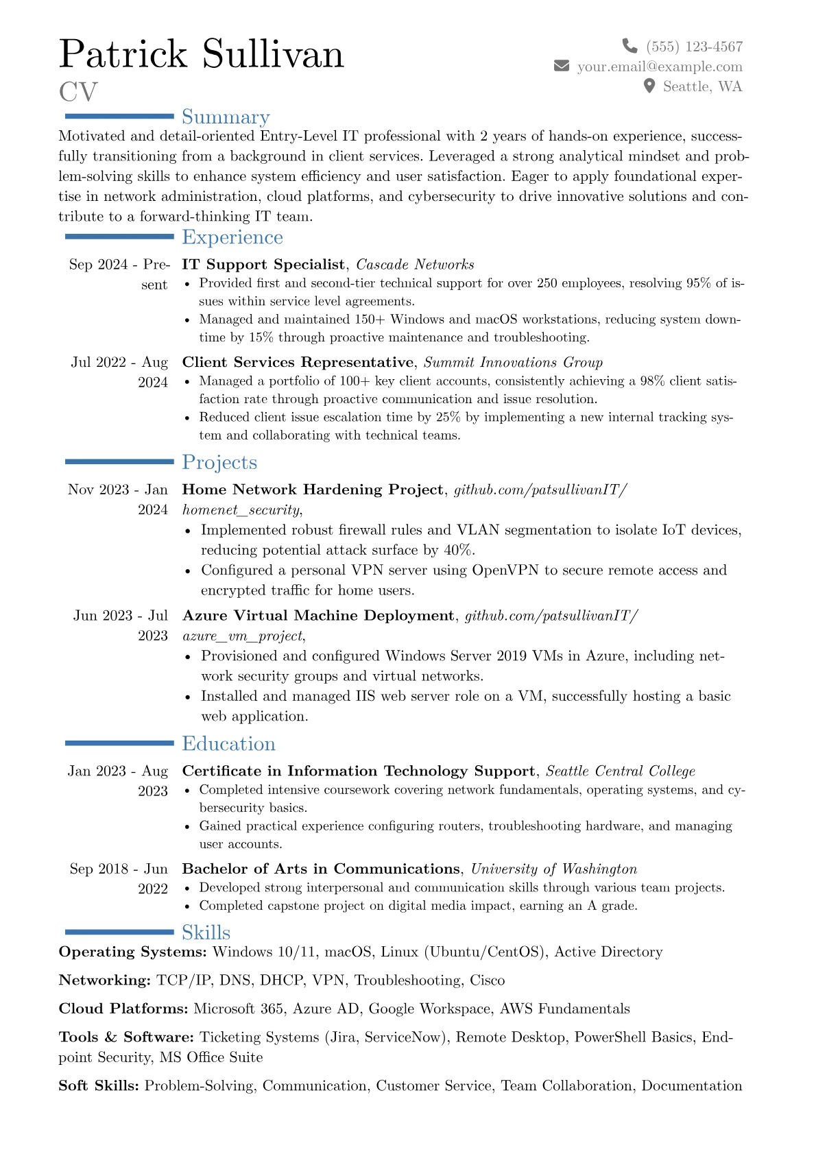 Entry-Level IT resume example, Career changer, page 1