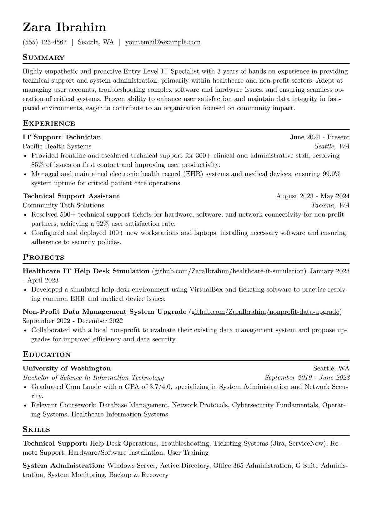 Entry Level IT Specialist resume example, Entry-Level IT Specialist, page 1