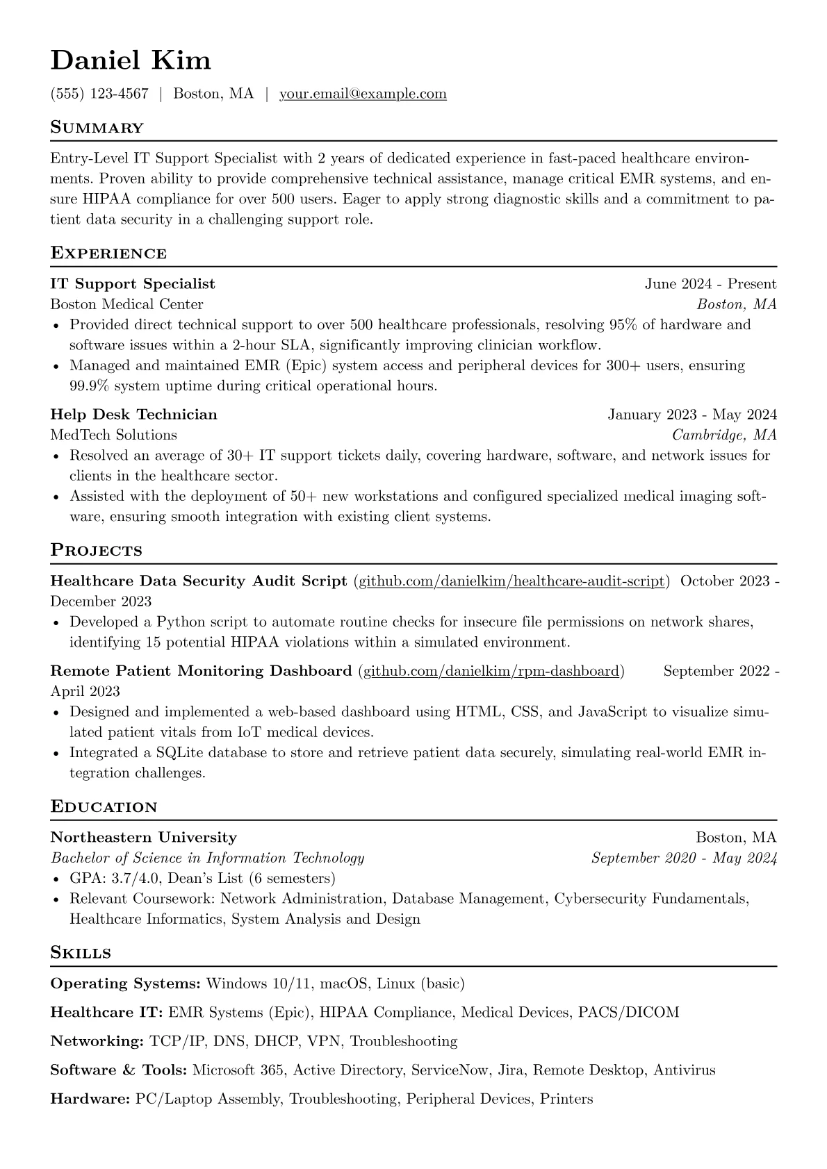 Entry-Level IT Support Specialist resume example, Entry-Level IT Support, page 1