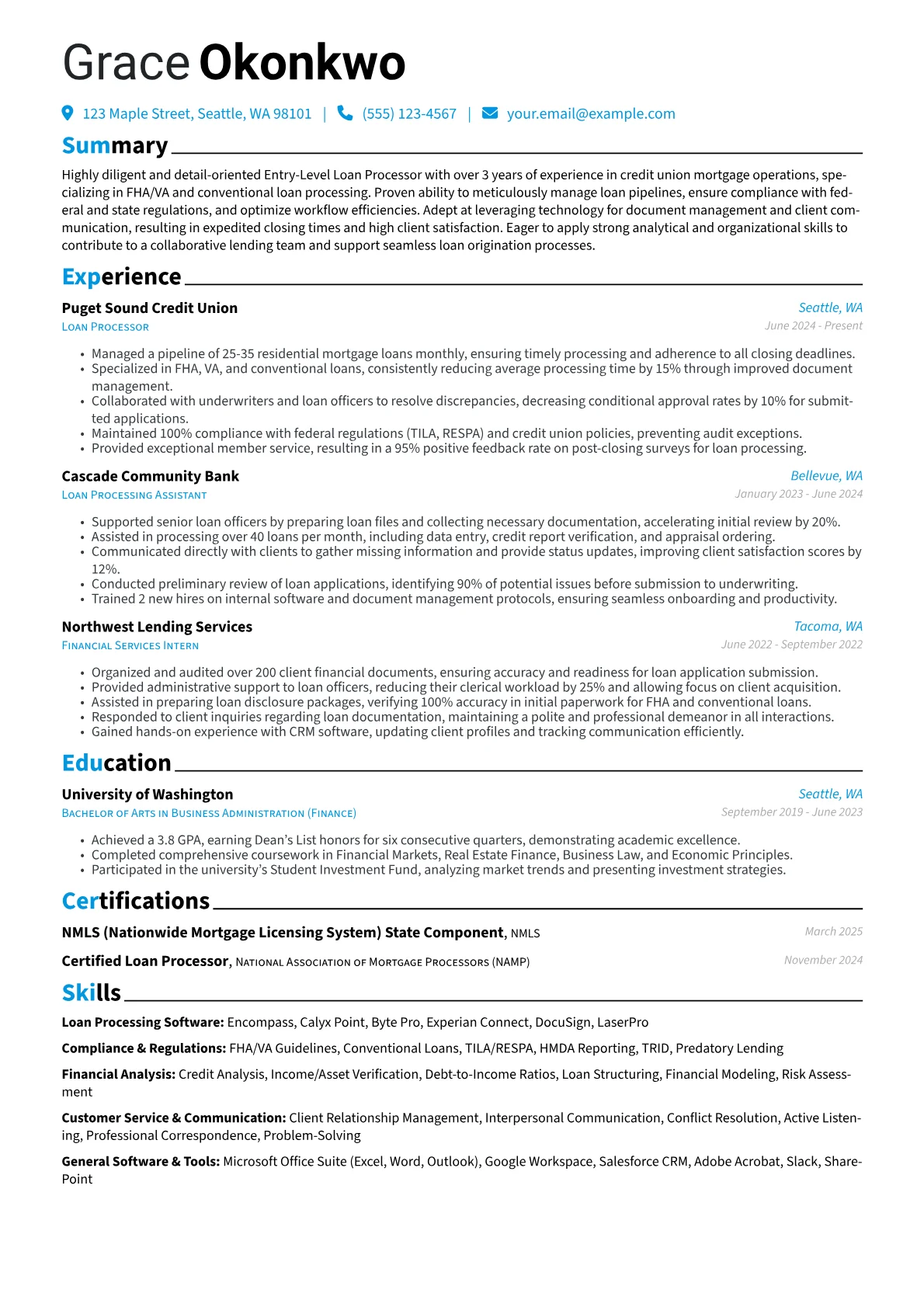 Entry-Level Loan Processor resume example, Loan Processing Software, page 1