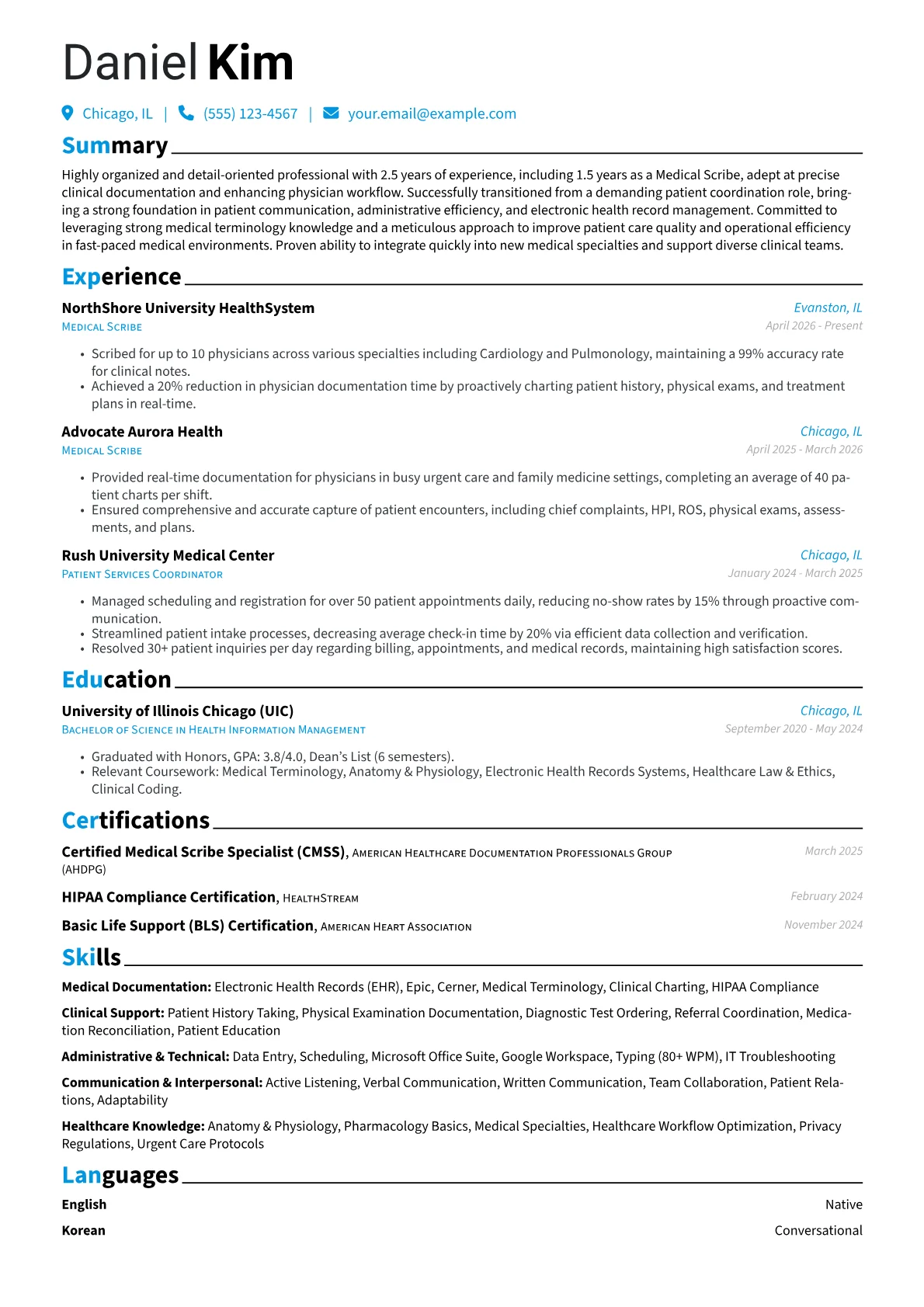 Entry-Level Medical Scribe resume example, Career changer, page 1