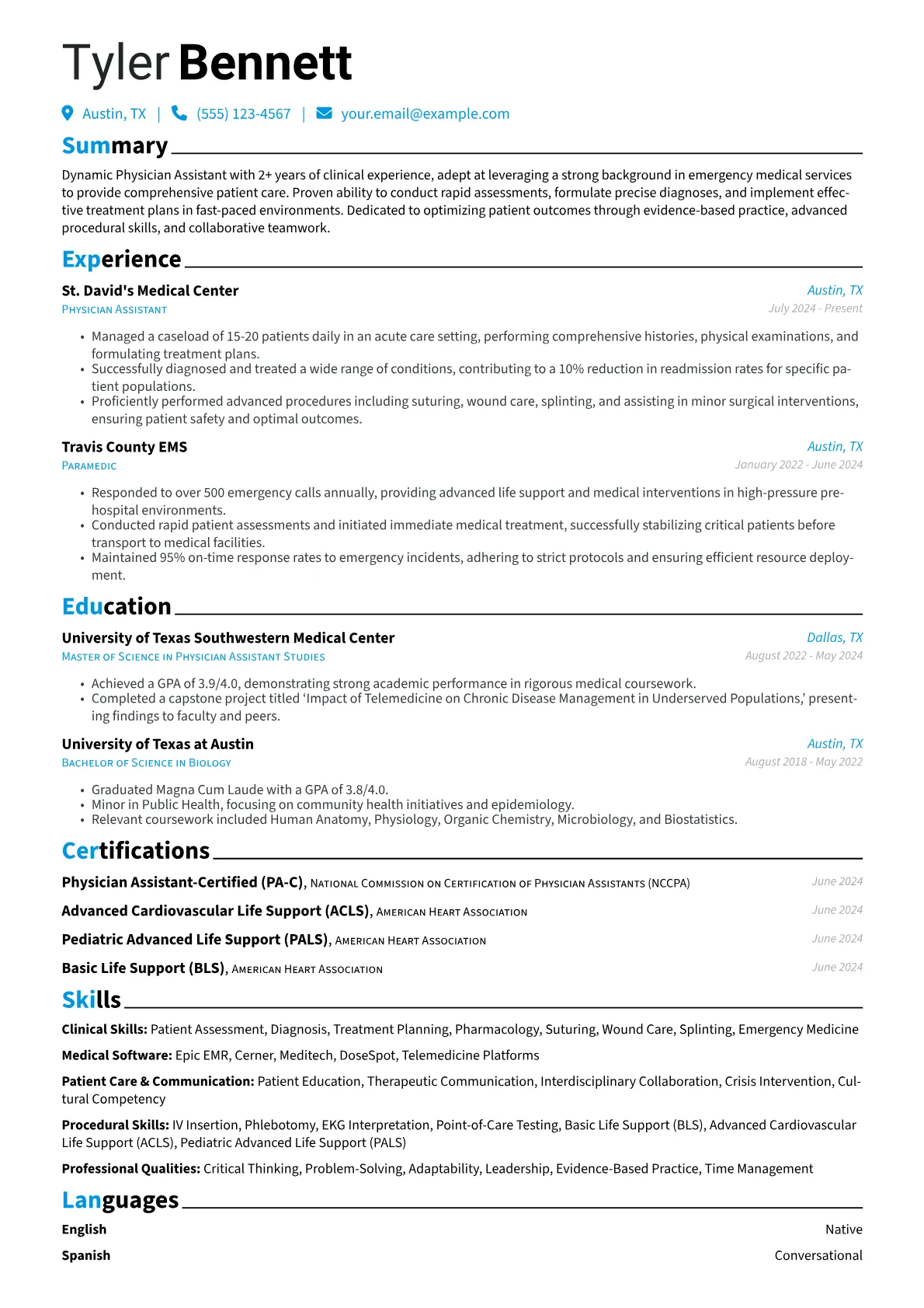 Entry-Level Physician Assistant resume example, Career changer, page 1