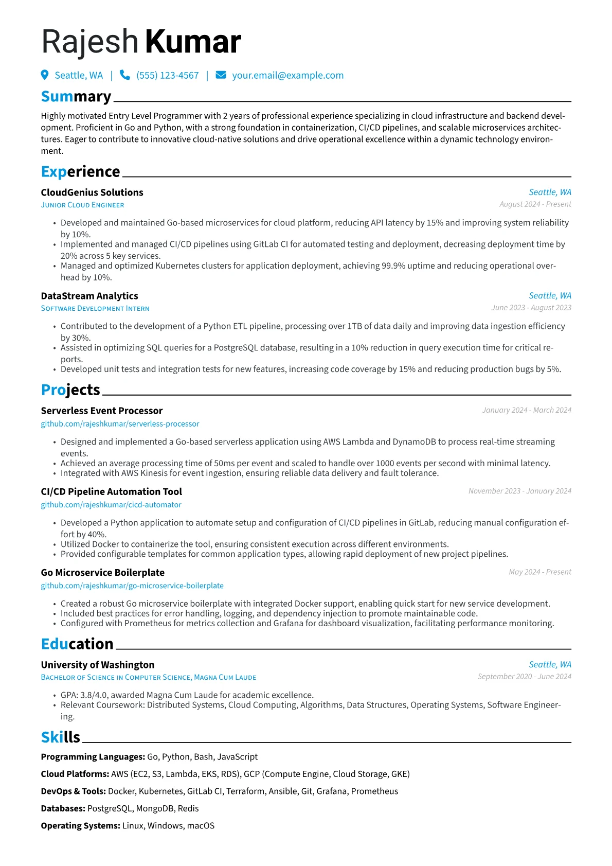 Entry Level Programmer resume example, Entry Level Programmer, page 1