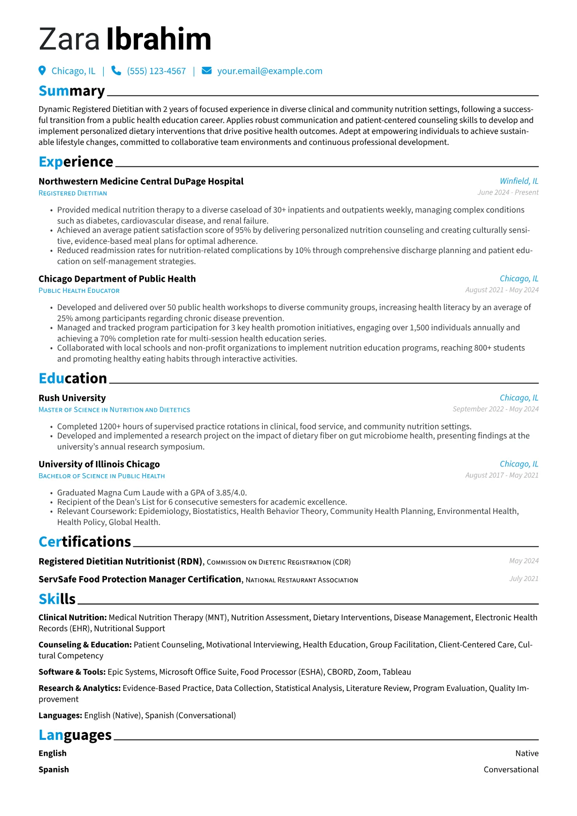Entry Level Registered Dietitian resume example, Career changer, page 1