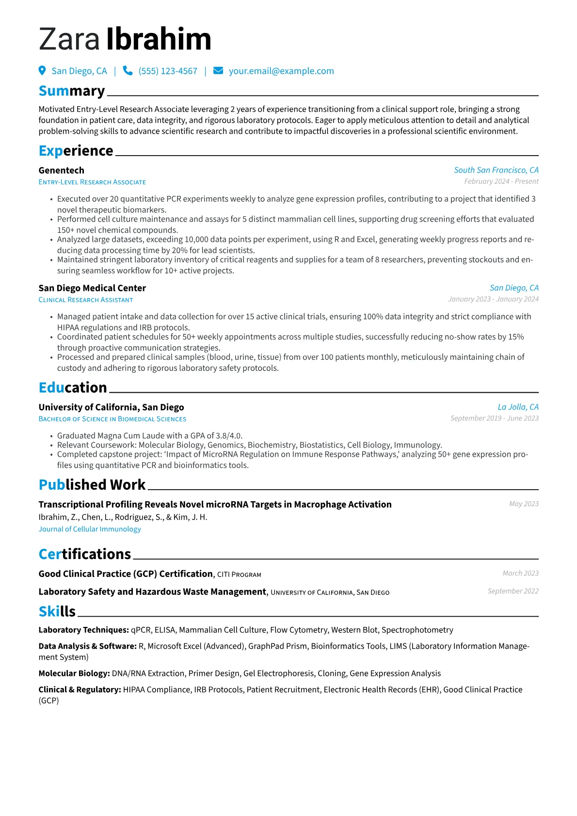 Entry-Level Research Associate resume example, Career changer, page 1