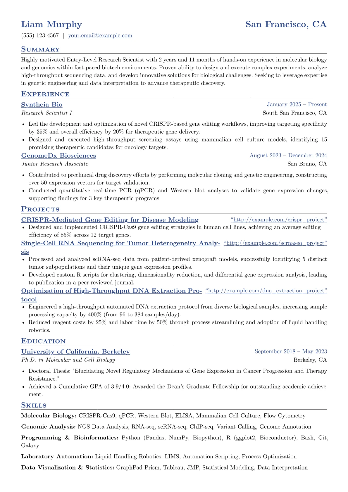 Entry-Level Research Scientist resume example, Entry-Level Research, page 1