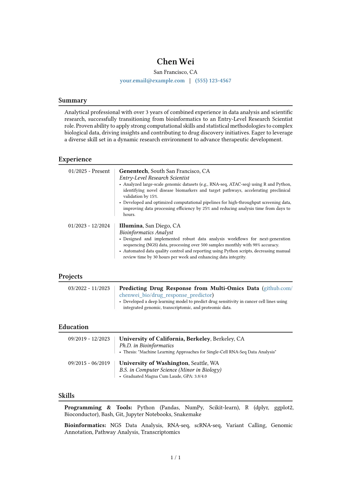 Entry-Level Research Scientist resume example, Career changer, page 1