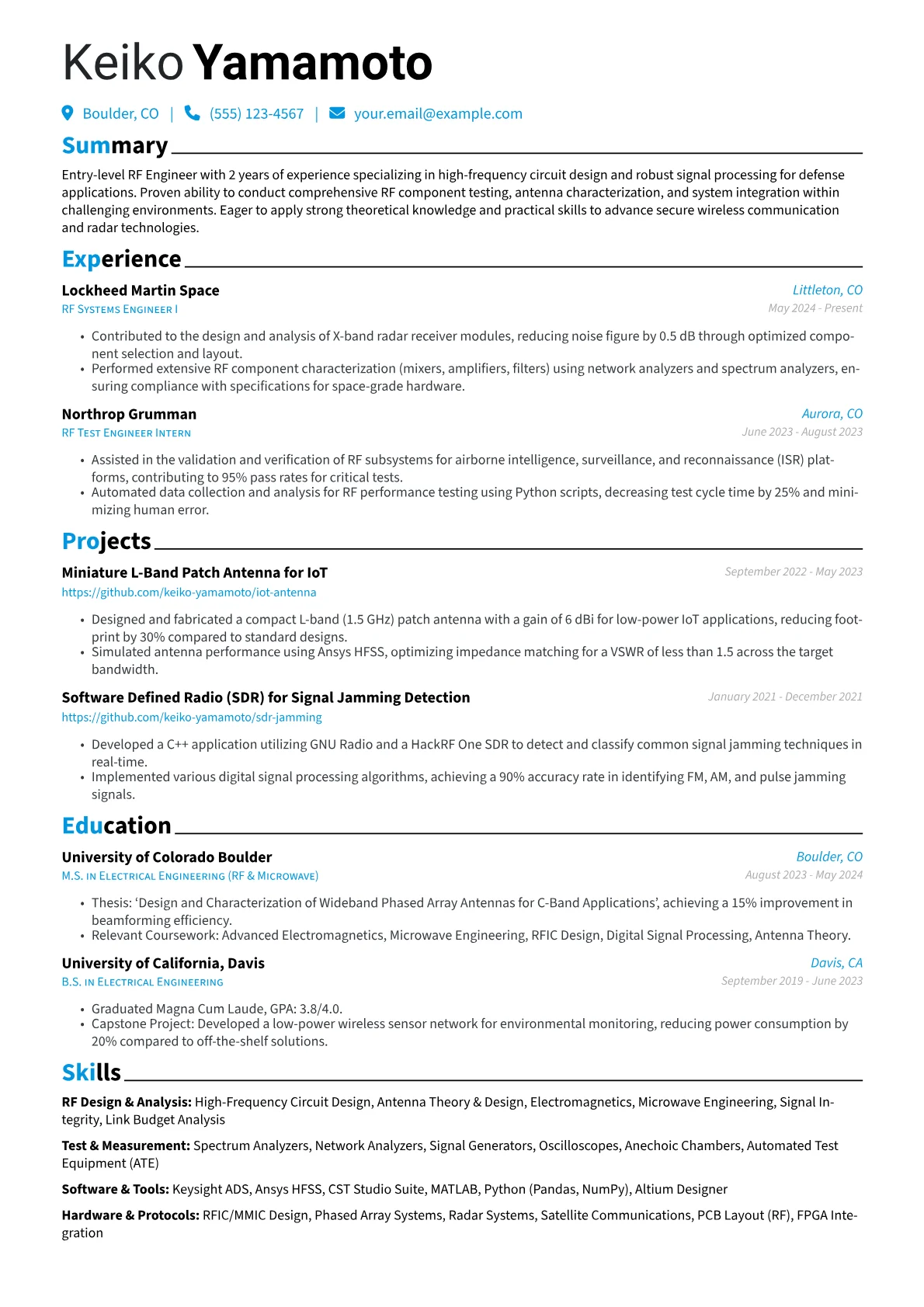 Entry Level RF Engineer resume example, Entry Level RF Engineer, page 1