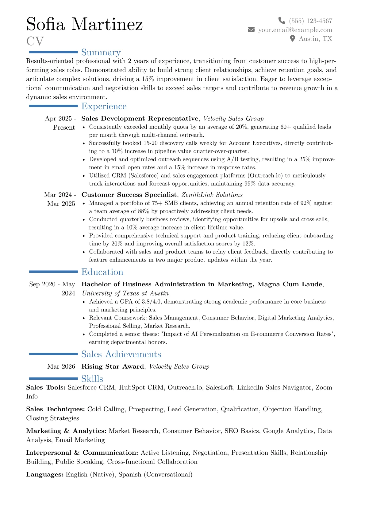 Entry-Level Sales resume example, Career changer, page 1